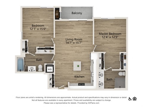 Floor plan for 2 beds, 2 baths, 1425 sqft